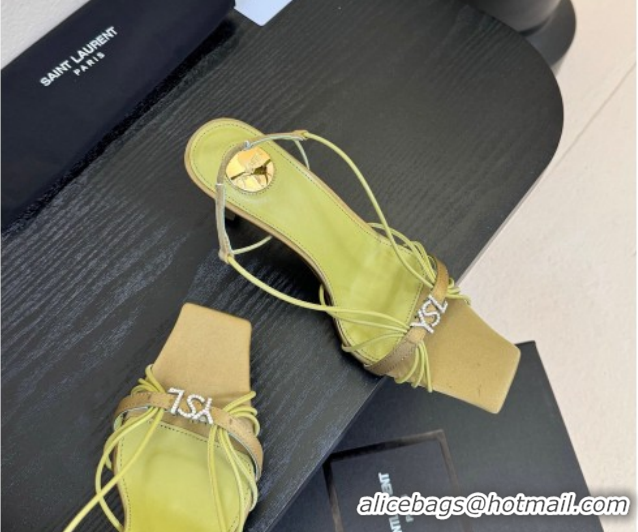 Top Design Saint Laurent Jerry Heel Sandals 8cm in Satin with Strap Green 2026 SL022403