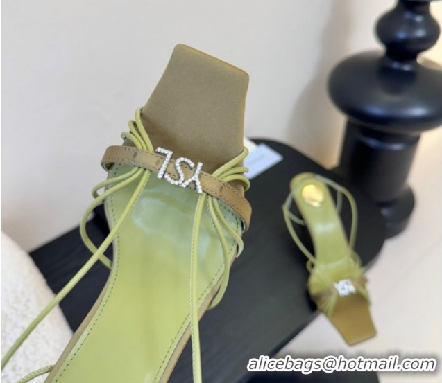 Top Design Saint Laurent Jerry Heel Sandals 8cm in Satin with Strap Green 2026 SL022403