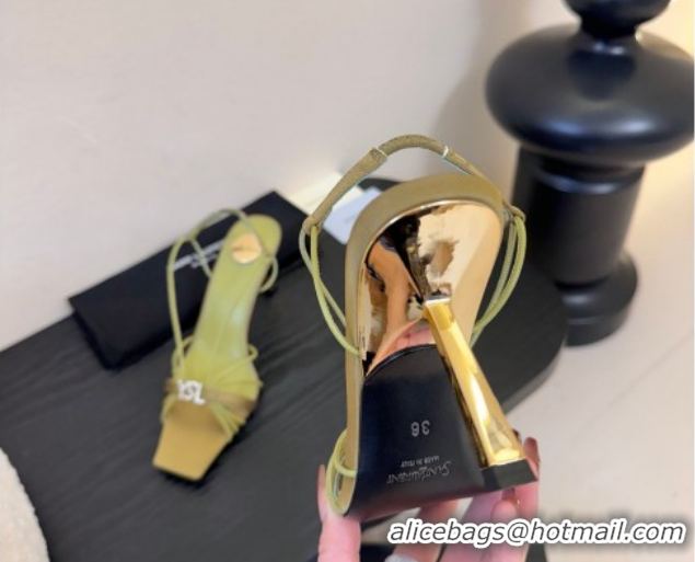 Top Design Saint Laurent Jerry Heel Sandals 8cm in Satin with Strap Green 2026 SL022403