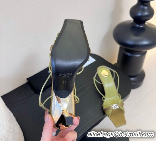 Top Design Saint Laurent Jerry Heel Sandals 8cm in Satin with Strap Green 2026 SL022403