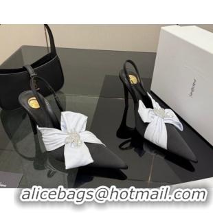 Grade Quality Saint Laurent Dove Slingback Pumps 10.5cm in Satin with Bow Black/White 2026 SL022404