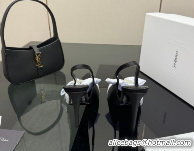Grade Quality Saint Laurent Dove Slingback Pumps 10.5cm in Satin with Bow Black/White 2026 SL022404