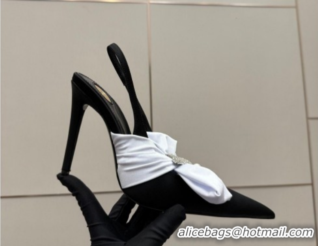 Grade Quality Saint Laurent Dove Slingback Pumps 10.5cm in Satin with Bow Black/White 2026 SL022404
