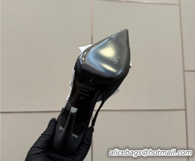 Grade Quality Saint Laurent Dove Slingback Pumps 10.5cm in Satin with Bow Black/White 2026 SL022404