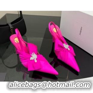 Pretty Style Saint Laurent Dove Slingback Pumps 10.5cm in Satin with Bow Dark Pink 2026 SL022404