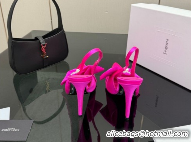 Pretty Style Saint Laurent Dove Slingback Pumps 10.5cm in Satin with Bow Dark Pink 2026 SL022404
