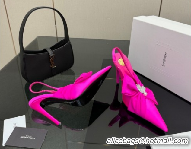 Pretty Style Saint Laurent Dove Slingback Pumps 10.5cm in Satin with Bow Dark Pink 2026 SL022404