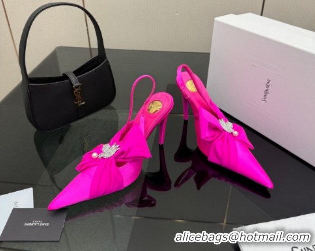 Pretty Style Saint Laurent Dove Slingback Pumps 10.5cm in Satin with Bow Dark Pink 2026 SL022404