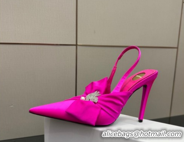 Pretty Style Saint Laurent Dove Slingback Pumps 10.5cm in Satin with Bow Dark Pink 2026 SL022404