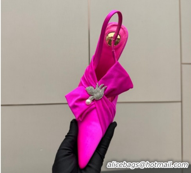 Pretty Style Saint Laurent Dove Slingback Pumps 10.5cm in Satin with Bow Dark Pink 2026 SL022404