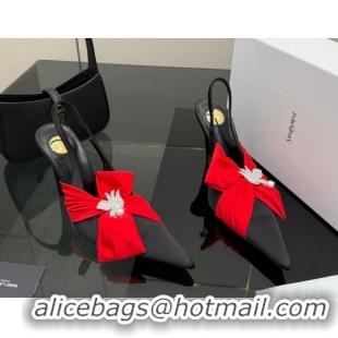 Low Cost Saint Laurent Dove Slingback Pumps 10.5cm in Satin with Bow Black/Red 2026 SL022404