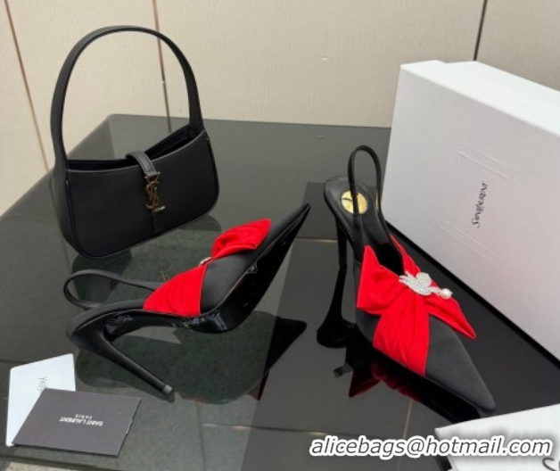 Low Cost Saint Laurent Dove Slingback Pumps 10.5cm in Satin with Bow Black/Red 2026 SL022404