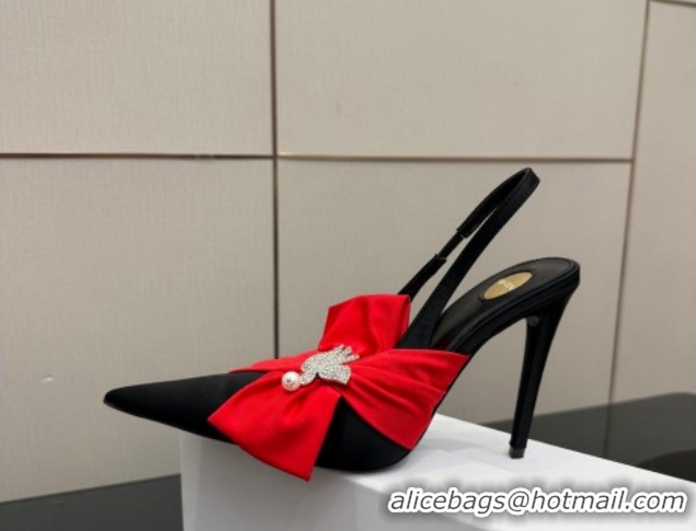 Low Cost Saint Laurent Dove Slingback Pumps 10.5cm in Satin with Bow Black/Red 2026 SL022404