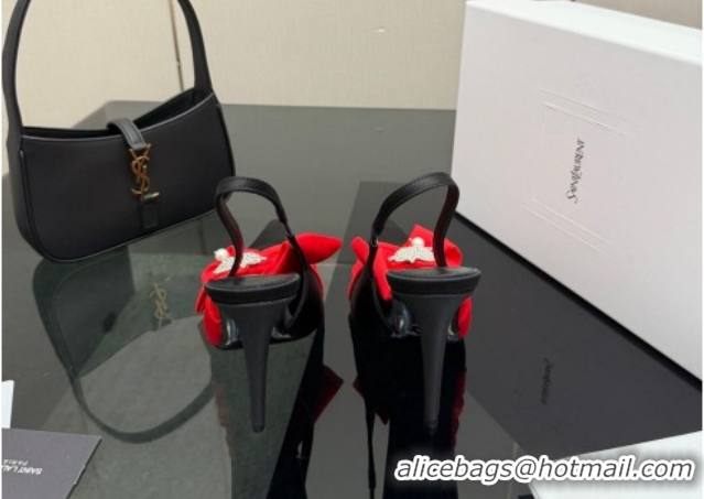 Low Cost Saint Laurent Dove Slingback Pumps 10.5cm in Satin with Bow Black/Red 2026 SL022404