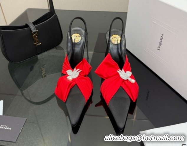 Low Cost Saint Laurent Dove Slingback Pumps 10.5cm in Satin with Bow Black/Red 2026 SL022404