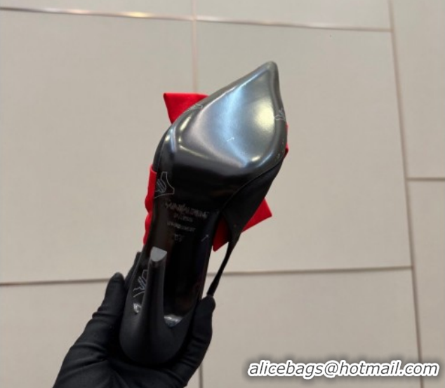 Low Cost Saint Laurent Dove Slingback Pumps 10.5cm in Satin with Bow Black/Red 2026 SL022404
