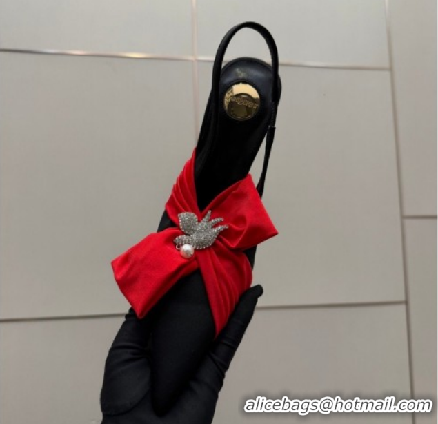 Low Cost Saint Laurent Dove Slingback Pumps 10.5cm in Satin with Bow Black/Red 2026 SL022404