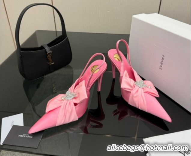 Perfect Saint Laurent Dove Slingback Pumps 10.5cm in Satin with Bow Light Pink 2026 SL022404