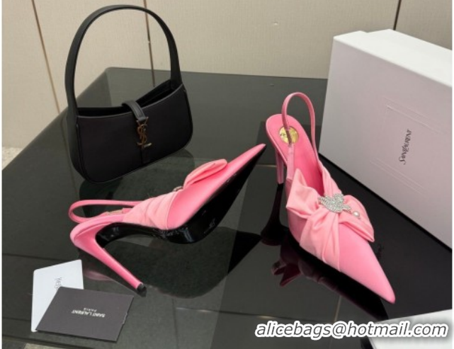 Perfect Saint Laurent Dove Slingback Pumps 10.5cm in Satin with Bow Light Pink 2026 SL022404