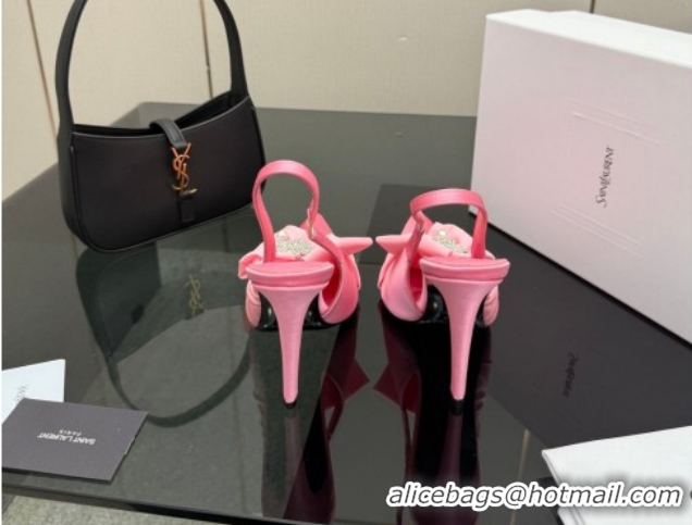 Perfect Saint Laurent Dove Slingback Pumps 10.5cm in Satin with Bow Light Pink 2026 SL022404