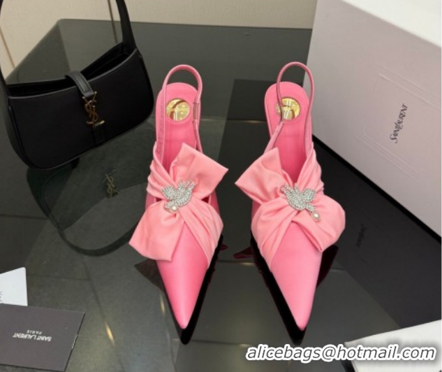 Perfect Saint Laurent Dove Slingback Pumps 10.5cm in Satin with Bow Light Pink 2026 SL022404