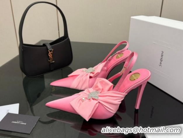 Perfect Saint Laurent Dove Slingback Pumps 10.5cm in Satin with Bow Light Pink 2026 SL022404