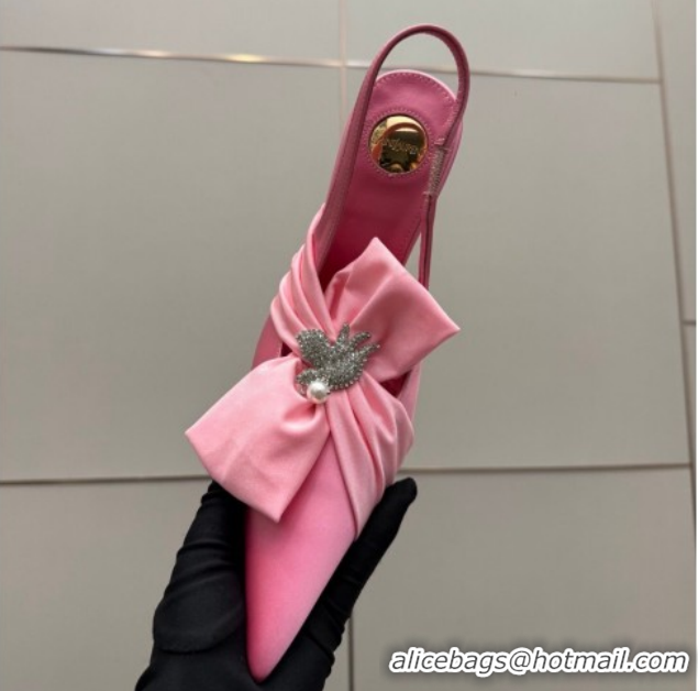 Perfect Saint Laurent Dove Slingback Pumps 10.5cm in Satin with Bow Light Pink 2026 SL022404