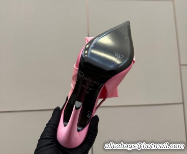 Perfect Saint Laurent Dove Slingback Pumps 10.5cm in Satin with Bow Light Pink 2026 SL022404