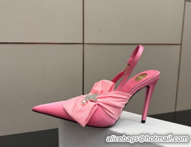 Perfect Saint Laurent Dove Slingback Pumps 10.5cm in Satin with Bow Light Pink 2026 SL022404