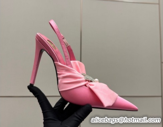 Perfect Saint Laurent Dove Slingback Pumps 10.5cm in Satin with Bow Light Pink 2026 SL022404