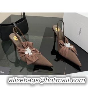 Durable Saint Laurent Dove Slingback Pumps 10.5cm in Satin with Bow Chocolate Brown 2026 SL022404