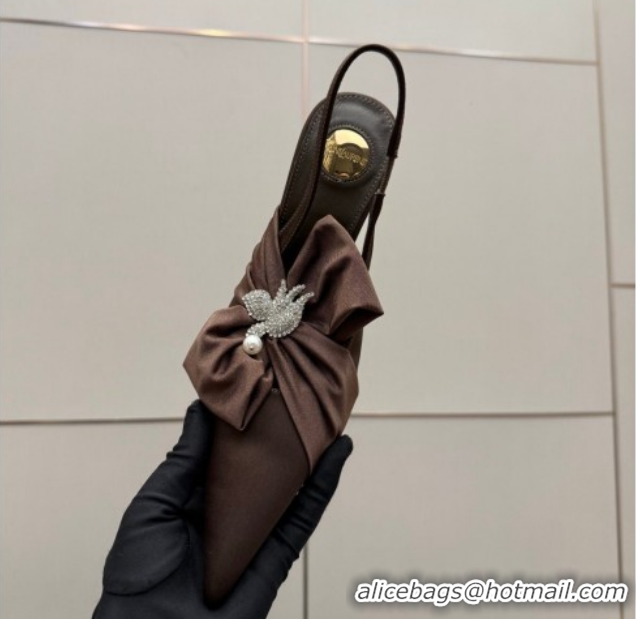 Durable Saint Laurent Dove Slingback Pumps 10.5cm in Satin with Bow Chocolate Brown 2026 SL022404