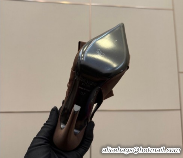 Durable Saint Laurent Dove Slingback Pumps 10.5cm in Satin with Bow Chocolate Brown 2026 SL022404