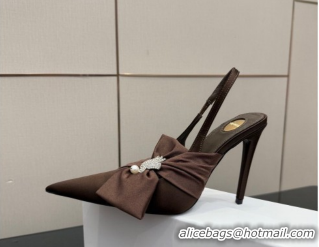 Durable Saint Laurent Dove Slingback Pumps 10.5cm in Satin with Bow Chocolate Brown 2026 SL022404