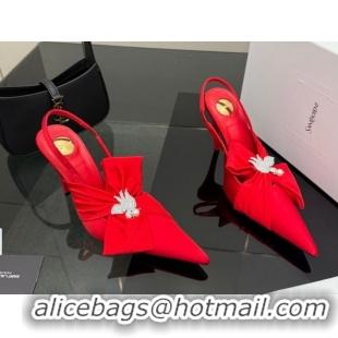 Best Grade Saint Laurent Dove Slingback Pumps 10.5cm in Satin with Bow Bright Red 2026 SL022404