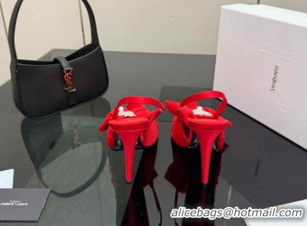 Best Grade Saint Laurent Dove Slingback Pumps 10.5cm in Satin with Bow Bright Red 2026 SL022404