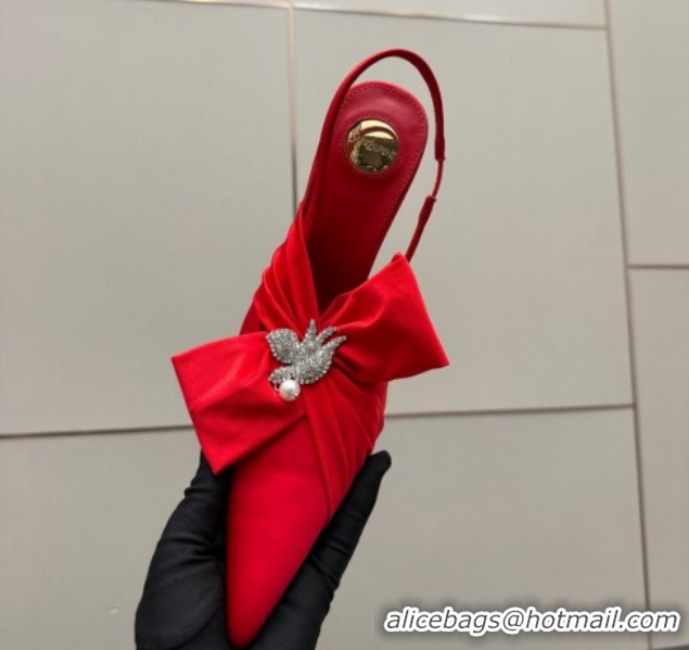 Best Grade Saint Laurent Dove Slingback Pumps 10.5cm in Satin with Bow Bright Red 2026 SL022404