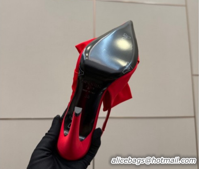 Best Grade Saint Laurent Dove Slingback Pumps 10.5cm in Satin with Bow Bright Red 2026 SL022404