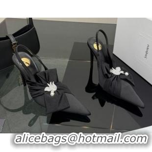 Best Product Saint Laurent Dove Slingback Pumps 10.5cm in Satin with Bow Black2 2026 SL022404