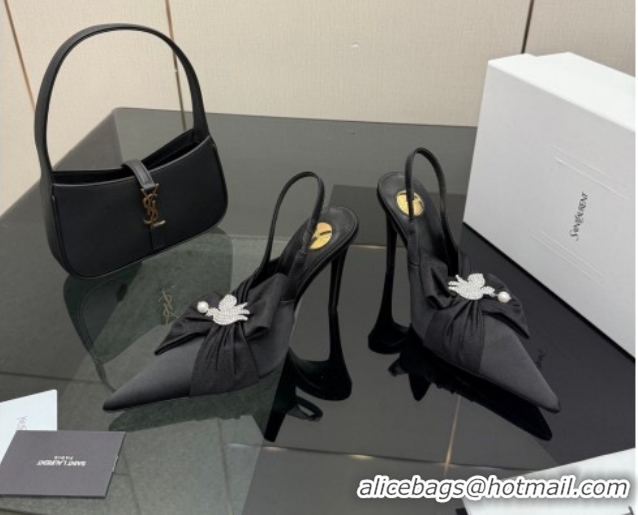 Best Product Saint Laurent Dove Slingback Pumps 10.5cm in Satin with Bow Black2 2026 SL022404
