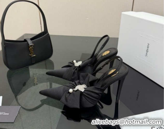 Best Product Saint Laurent Dove Slingback Pumps 10.5cm in Satin with Bow Black2 2026 SL022404