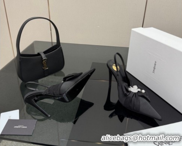 Best Product Saint Laurent Dove Slingback Pumps 10.5cm in Satin with Bow Black2 2026 SL022404