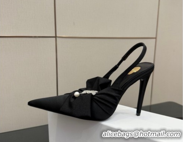 Best Product Saint Laurent Dove Slingback Pumps 10.5cm in Satin with Bow Black2 2026 SL022404
