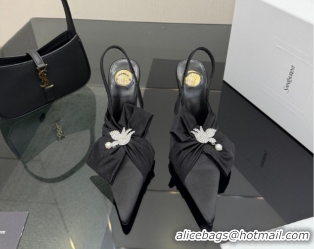 Best Product Saint Laurent Dove Slingback Pumps 10.5cm in Satin with Bow Black2 2026 SL022404