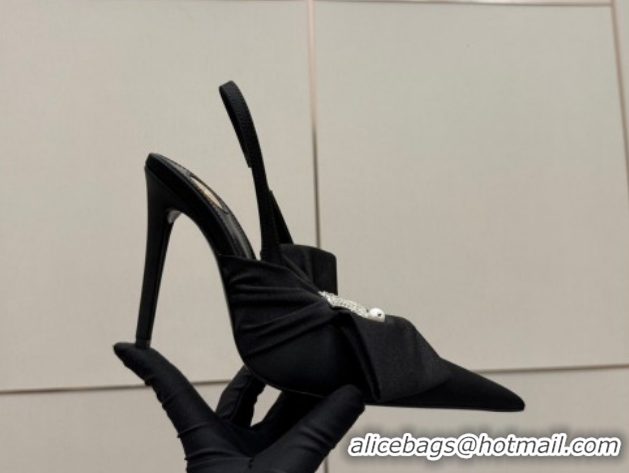 Best Product Saint Laurent Dove Slingback Pumps 10.5cm in Satin with Bow Black2 2026 SL022404