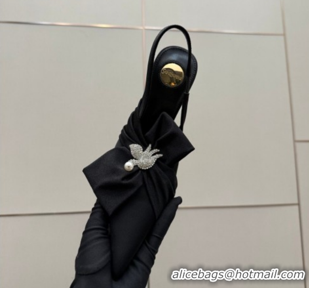 Best Product Saint Laurent Dove Slingback Pumps 10.5cm in Satin with Bow Black2 2026 SL022404