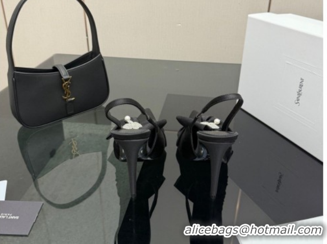 Best Product Saint Laurent Dove Slingback Pumps 10.5cm in Satin with Bow Black2 2026 SL022404