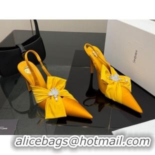 Low Price Saint Laurent Dove Slingback Pumps 10.5cm in Satin with Bow Yellow 2026 SL022404