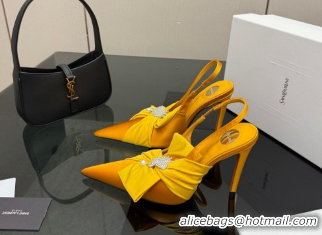 Low Price Saint Laurent Dove Slingback Pumps 10.5cm in Satin with Bow Yellow 2026 SL022404