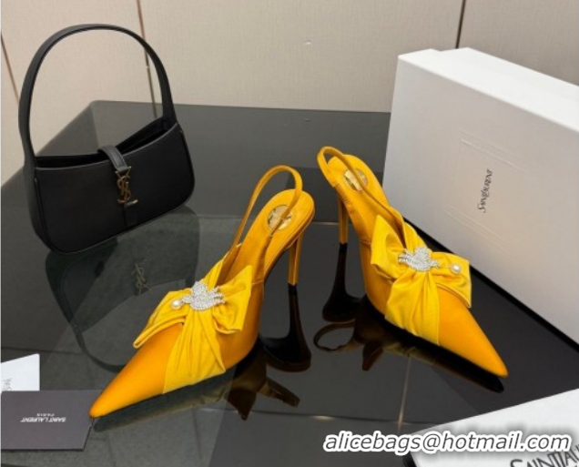 Low Price Saint Laurent Dove Slingback Pumps 10.5cm in Satin with Bow Yellow 2026 SL022404
